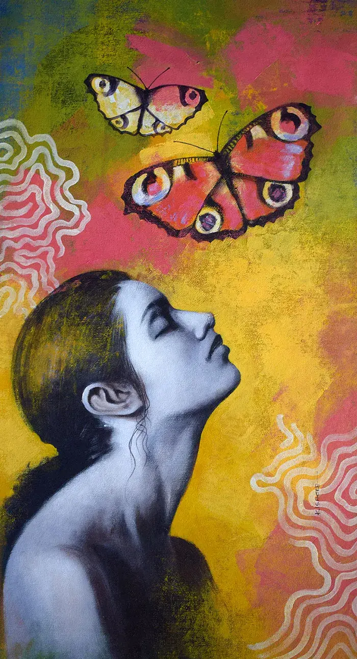 female fantasy painting by kishore biswas