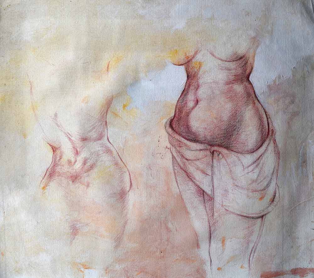 Nude Indian woman drawing