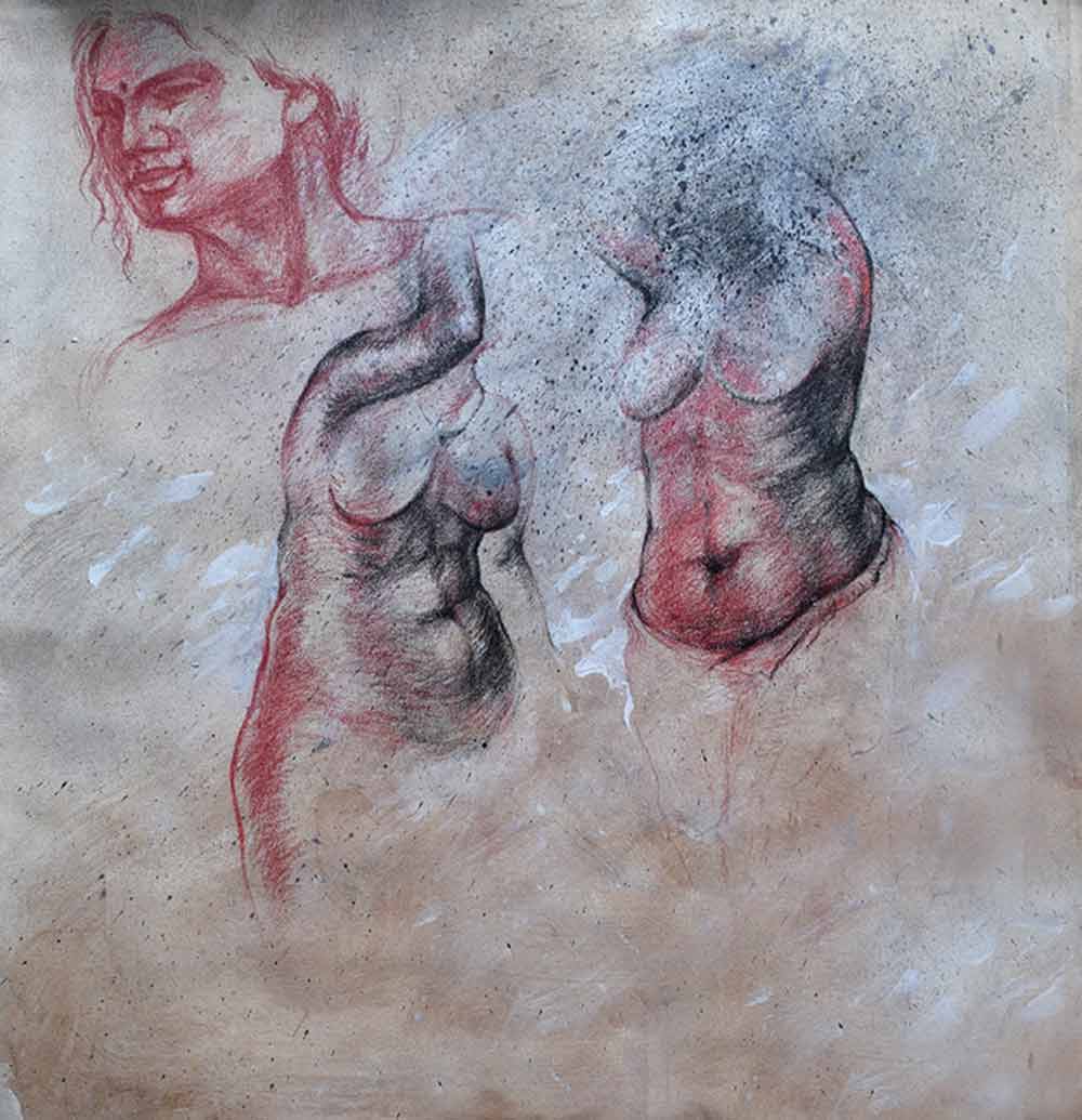 Nude Indian woman drawing