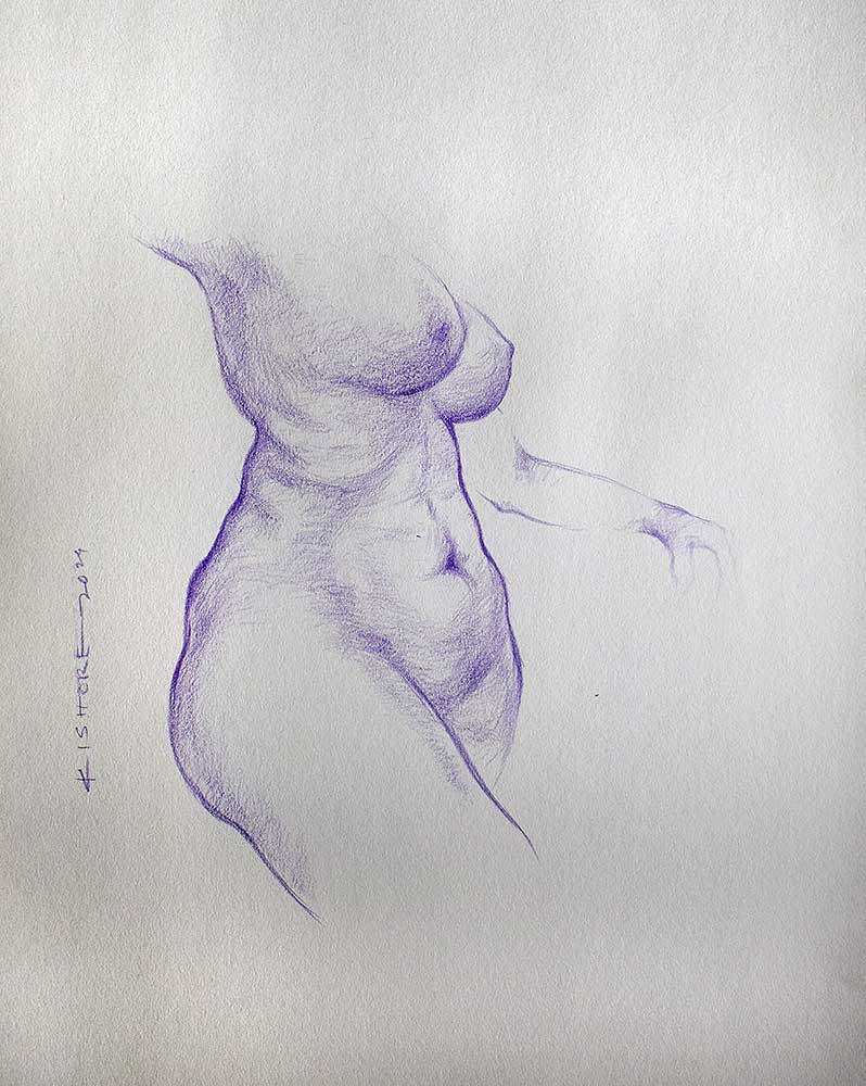 Crayon on paper female nude painting