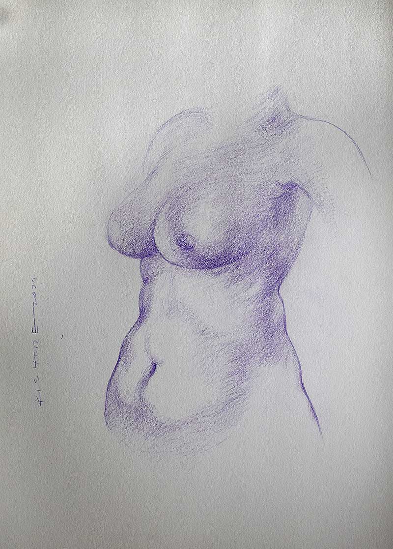Crayon on paper female nude painting